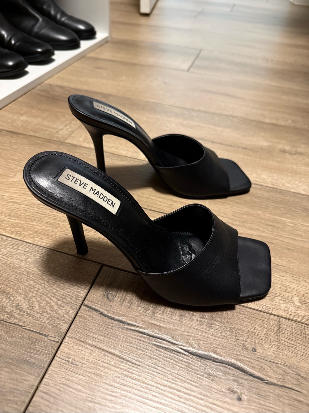 Steve Madden Black Square Toe Slide Heels